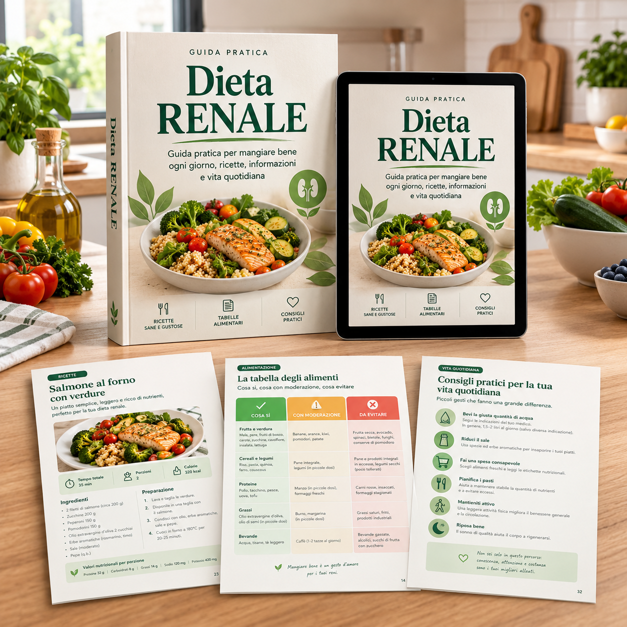 Kit Dieta Renale: libro, tablet e schede stampabili